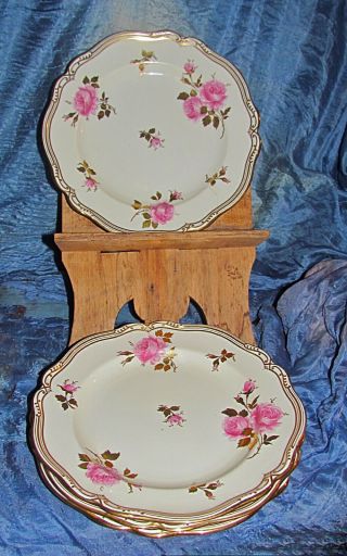 4 Antique Spode Copeland China Dinner Plates Hand Painted Roses With Gold 2