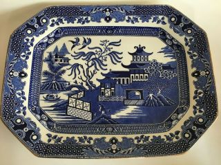 Vintage English Burleigh Ware Blue Willow Large Platter