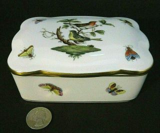Herend Hungary Hand Painted " Rothschild Bird " Porcelain 5 " Jewelry Trinket Box