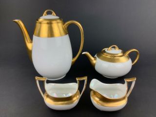 Hutschenreuther Heavy Gold Band White China Coffee Pot Teapot Creamer Sugar Bowl
