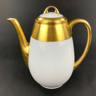 Hutschenreuther Heavy Gold Band White China Coffee Pot Teapot Creamer Sugar Bowl 2