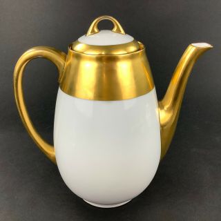 Hutschenreuther Heavy Gold Band White China Coffee Pot Teapot Creamer Sugar Bowl 3