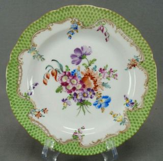Carl Thieme Dresden Hand Painted Floral Green Fishscales Gold 7 3/4 Inch Plate A