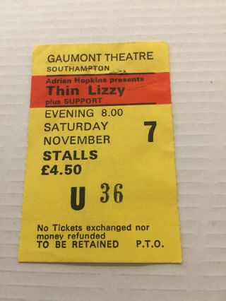 Thin Lizzy Concert Ticket Stub.  Nov 1981 ”renegade “tour.  Southampton.