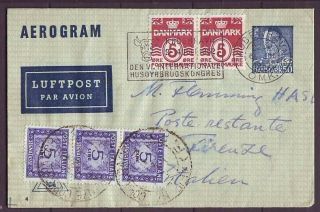 D6833/ Denmark Postage Due Aerogram Stationery Cover T/ Italy 1952