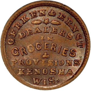 1863 Kenosha Wisconsin Civil War Token Gerken & Ernst R7 Pcgs Ms63