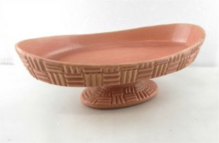 Red Wing Art Pottery M 3017 Footed Console Bowl Lustre Salmon Basket Weave Tc
