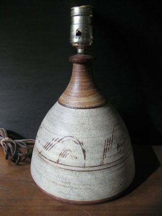 Vintage 8 " Vibert Mid - Century Earthenware Pottery Lamp Maine Brown Tan Glazed