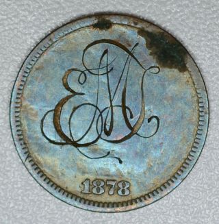 Love Token Engraved Em " Fancy On 1878 Indian Head Penny Cent 1c "