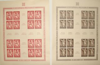 Croatia Ndh Wwii 1942 Michel 91 - 92 Full Sheet Stamp Mnh