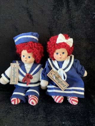 Springford Gifts Ceramic Dolls Raggedy Ann And Andy In Sailor Outfit S Vtg (1)