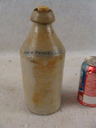 Antique Primitive 19c Blue Slip Stoneware Bottle Signed Prentice