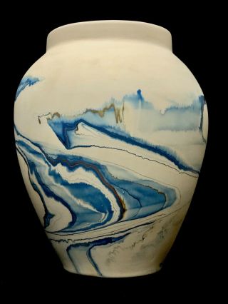 Huge 13” Tall Nemadji Pottery Oil Jar Style Vase Native Art Swirled Colors