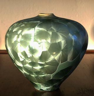 Louise Reding Crystalline Porcelain Celadon Green Crackle Glaze Weed Pot Vase