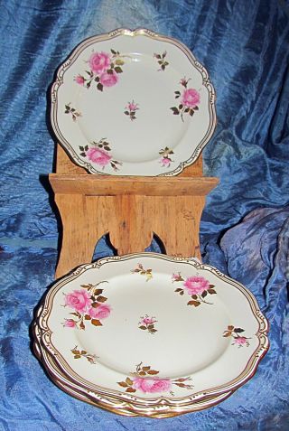 4 Antique Spode Copeland China Dinner Plates Hand Painted Roses With Gold 3