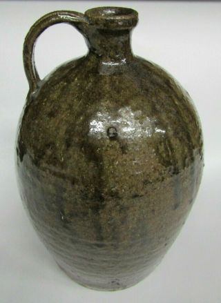Antique 1900 - 1920 Catawba Valley Pottery Jug 1 Gallon W/ Handle North Carolina P