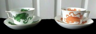 Wedgwood Williamsburg Red & Green Chinese Tigers Coffee Tea Cups And Saucers