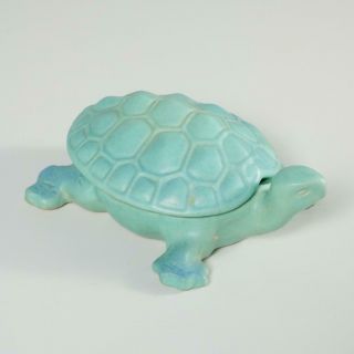Vintage Van Briggle Art Pottery Ming Blue Turtle Trinket Box,  Signed