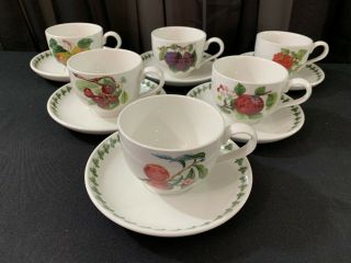 Portmeirion " Pomona " England Set Of 6 Designs Cups & Saucers 2 3/4 " Tall