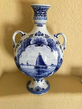 Delft Vase Blue 11 1/2 Inches Tall,  Base 7 Inches Diameter.  Only As Display