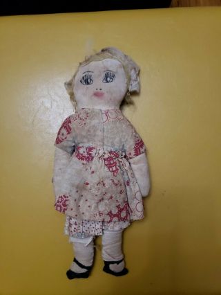 Antique Cloth Doll Make - Do Handmade Painted Face Rag Stuffed Dress 12 "
