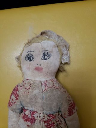 Antique Cloth Doll Make - do Handmade Painted Face Rag Stuffed Dress 12 