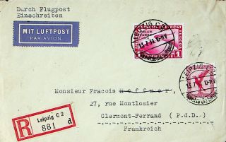 Germany 1931 2v Polar Flight,  Bird On Regd Airmail Cover Front Leipzig To France