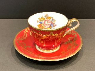 Aynsley Floral Demitasse Cup And Saucer Signed J A Bailey