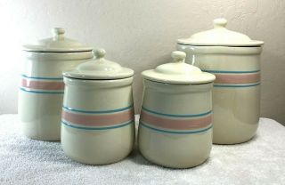 Vintage 4 Piece Mccoy Canister Set Turquoise And Pink Striped