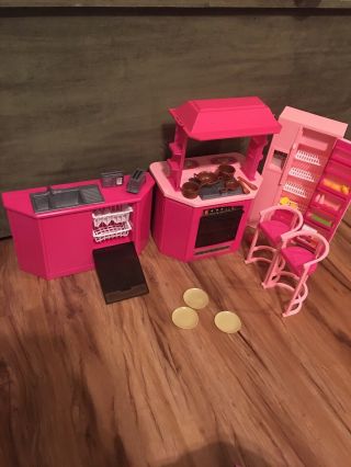 1985 Barbie Doll Kitchen Playset: Sink,  Stove,  Refrigerator,  Chairs