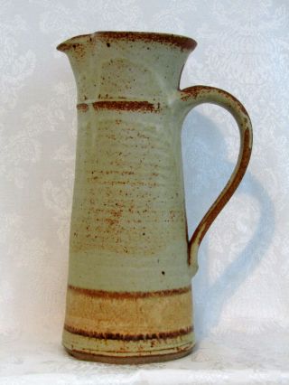 Studio Hand Crafted Tall Neutral Colors Pottery 13 " Pitcher Vase Signed