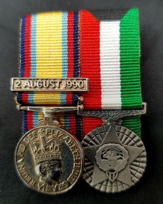 Miniature Medal Pair: Frst Gulf War 2nd August 1990 & The Kuwait Medal.  Mounted.