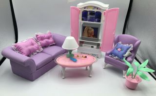 Barbie Doll Grandmas Tv Hutch Plant Table Home Living Room Furniture Playset