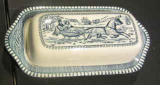 Vintage Currier And Ives Royal China Covered Butter Dish