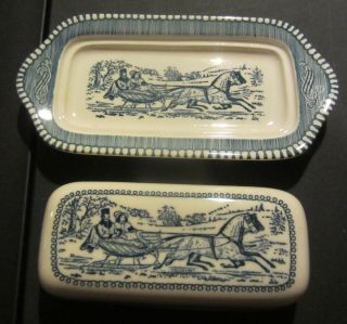 Vintage Currier and Ives Royal China covered butter dish 3