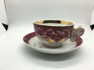 Unmarked Butterfly Handle Tea Cup And Saucer Pairing