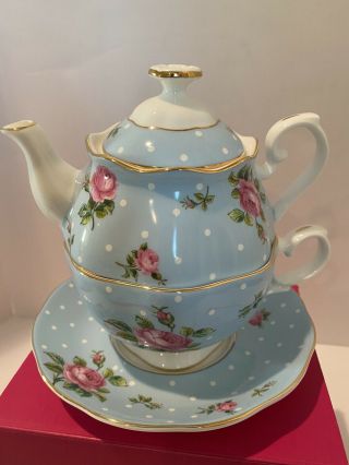 Royal Albert Polka Blue Teapot Tea For One Polblu12829 -