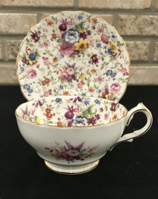 Hammersley Pink Rose Floral Spray Tea Cup Saucer England 1939 - 50 Signed F Howard