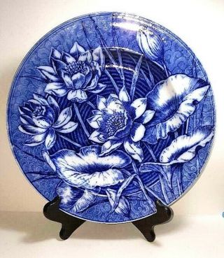 Magnificent Early Wedgwood Etruria Flow Blue & White Plate " Water Lilly " Pattern
