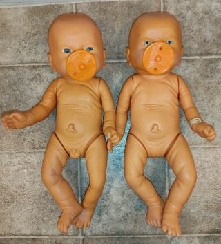 13” Vintage Boy And Girl Dolls Anatomically Correct Twins Pacifiers