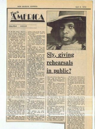 Sly Stone Press Clipping Approx 20x30cm (6/4/74)