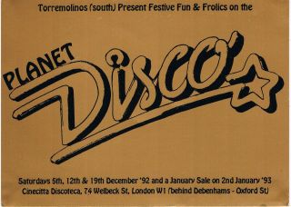 Torremolinos Soul Funk Disco Flyer Flyers 5/12/92 A5 Cinecitta Discoteca London