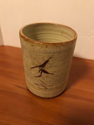 Vintage Mid Century Denis Vibert Pine Tree Kiln Maine Pottery Vase Cup Signed