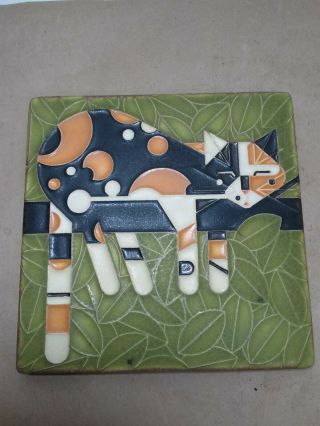 Exceptional Vintage Mcm Motawi Tileworks Art Tile 6 X 6 Lazy Cat Usa Made