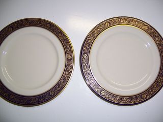 Set Of 2 Lenox Barclay - Salad Plates Gold/dark Blue Floral - 8.  30 " Round -