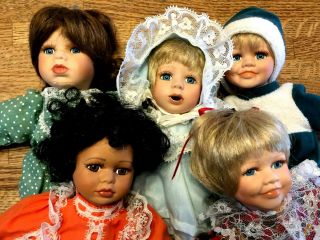 Set Of 5,  Vintage Collector Dolls,  Signed & Numbered,  8 "