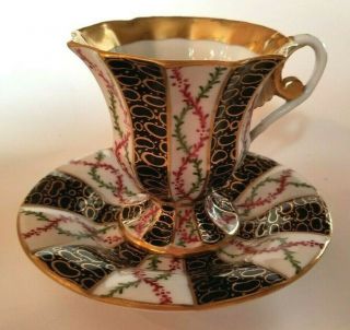 Antique Meissen Porcelain Cobalt & Gold Gilt Cup & Saucer Vgc