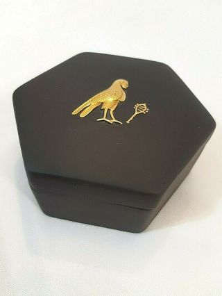 Vintage Wedgwood Black Jasperware Trinket Box Egypt Ba Gold Toned Design