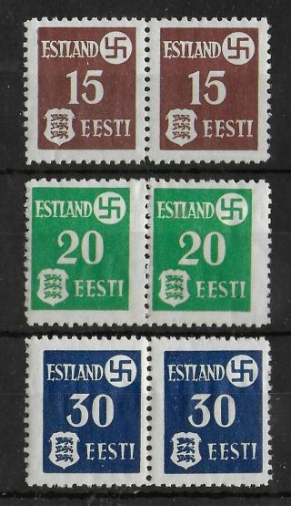 Estonia German Occupation 1941 Nh Complete Set In Pairs Michel 1 - 3 Cv €110