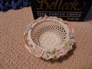 Belleek Fine Parian China Spring Butterfly And Floral Basket